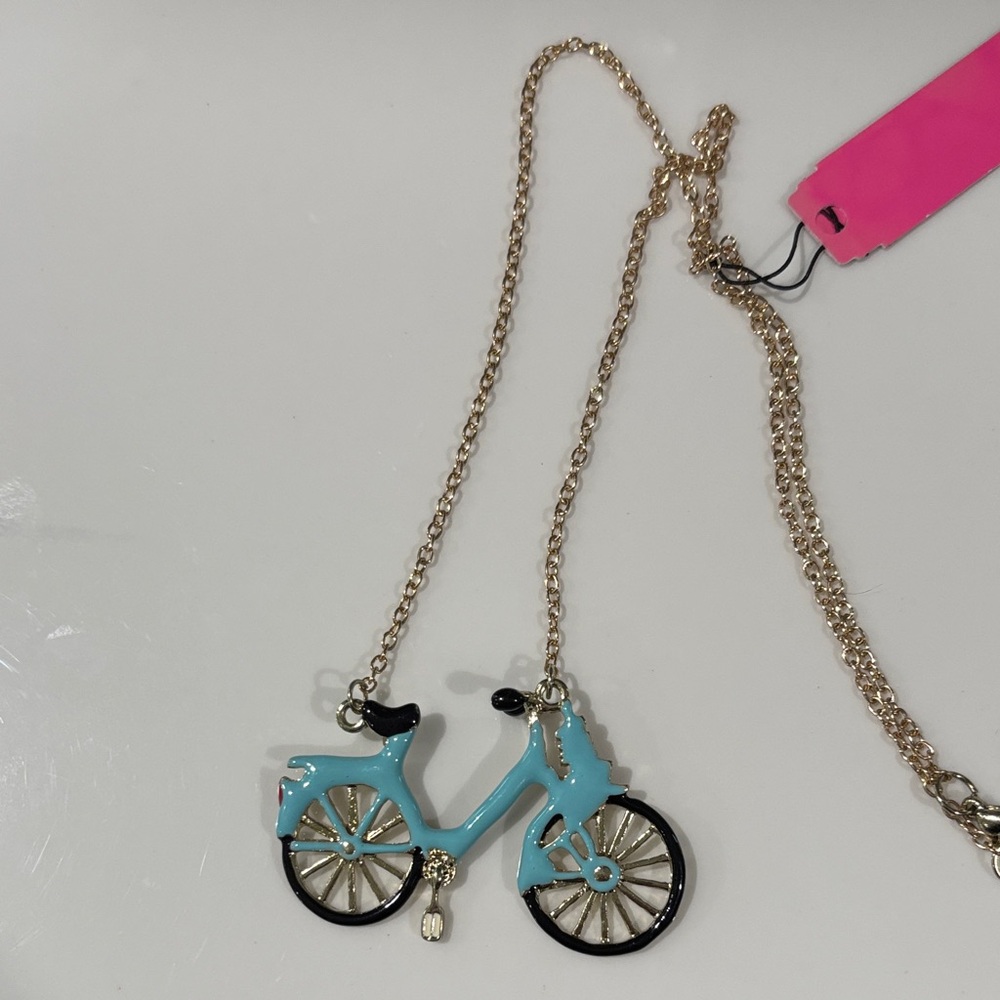 Charming Bicycle Pendant Necklace for Kids - Blue and Gold